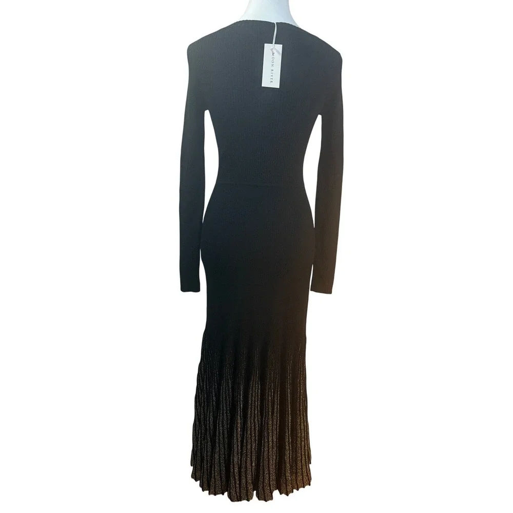 Moon River Sweater Bodycon Maxi Dress S‎ Black Holiday Shimmer Evening Chic